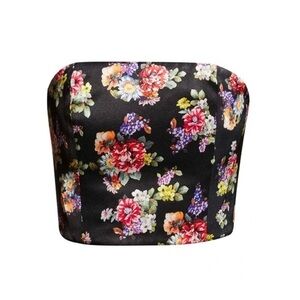 Alice + Olivia Black Floral Straight Top Cropped Corset